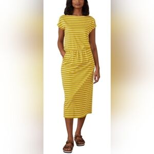 Boden Odile Jersey Pocketed T-Shirt Dress In Yellow And White Size 4